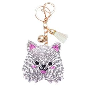 NWT rhinestone Pomeranian keychain purse charm vegan suede